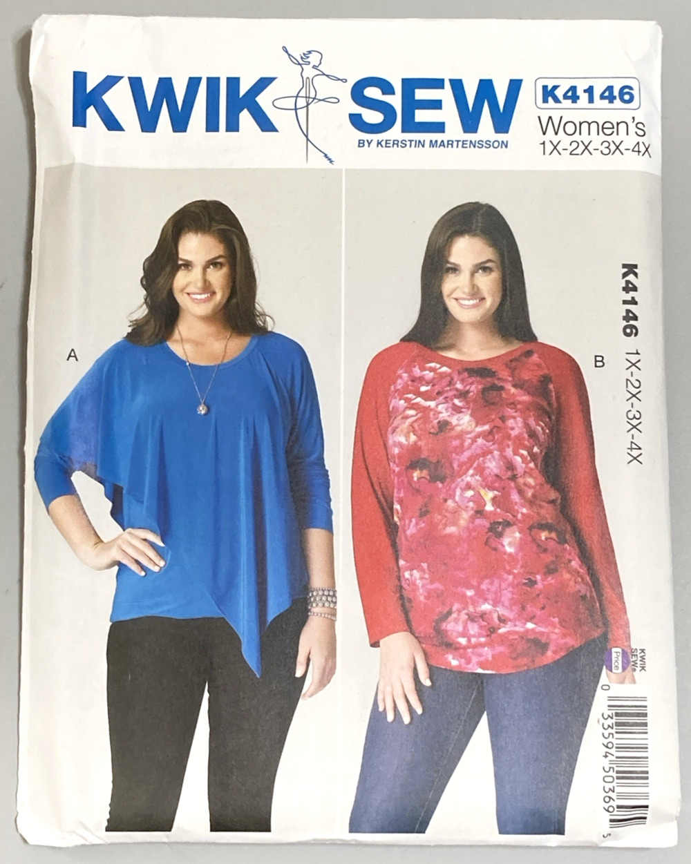 Kwik Sew 4146 Sewing Pattern Raglan Sleeve Pullover Tops Plus Sizes 1X-4X UNCUT
